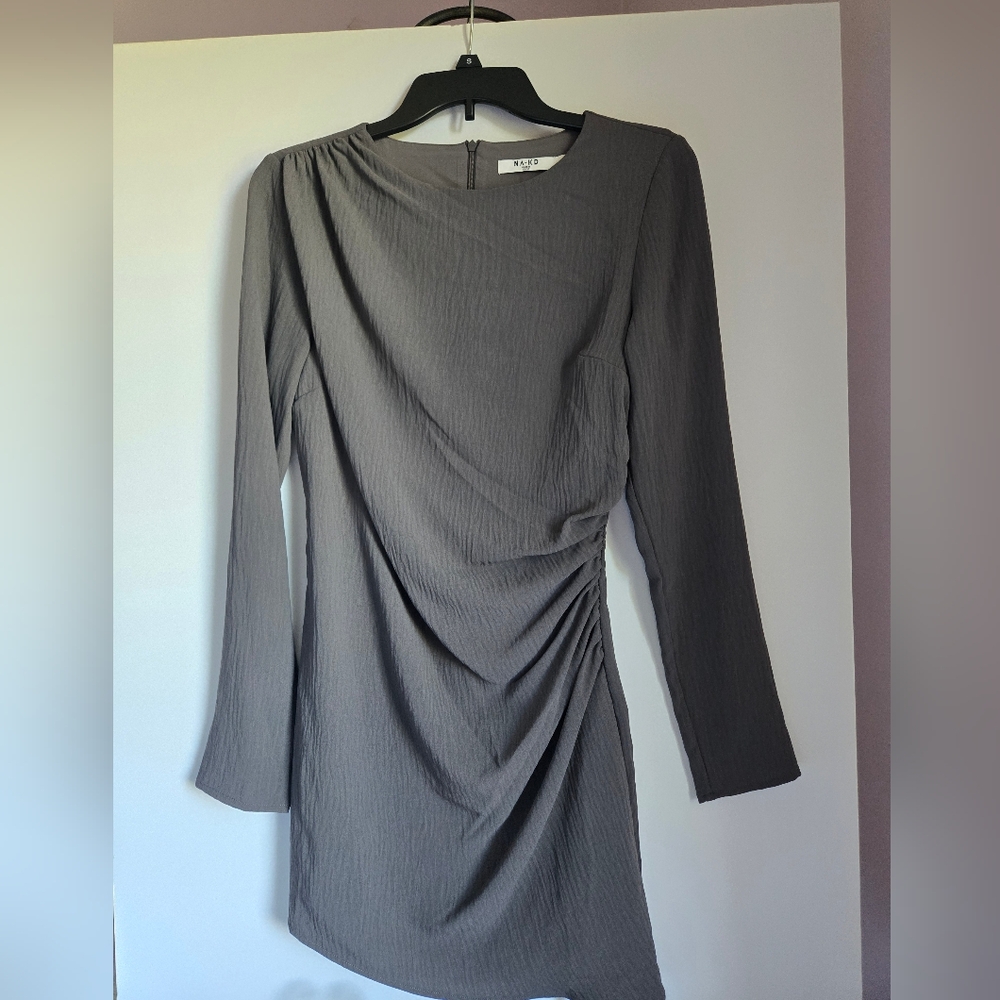 NA-KD Fashion Gray Long Sleeve Dress